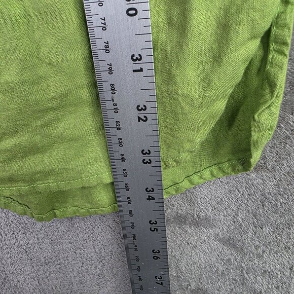 Womens Calligraphie Green Tunic Linen Blend Shirt Button Up Cap Sleeve Size S - Picture 6 of 7